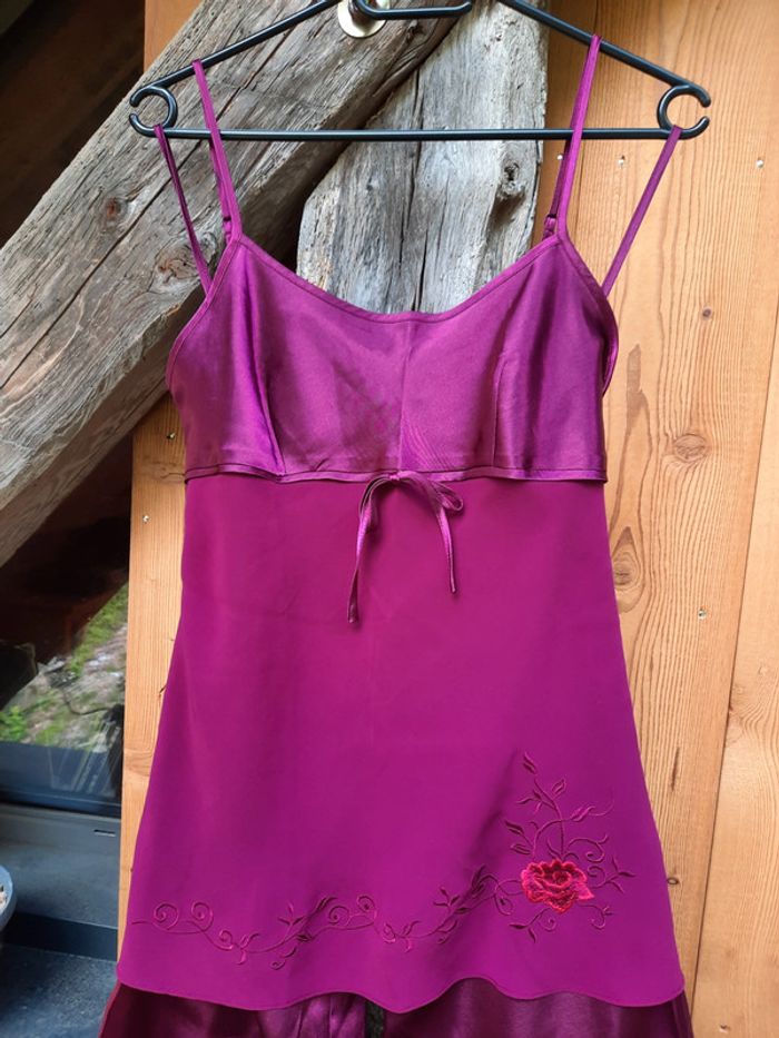 Superbe pyjama 2 pièces Etam, satin et transparent, violet, taille 38 - photo numéro 2