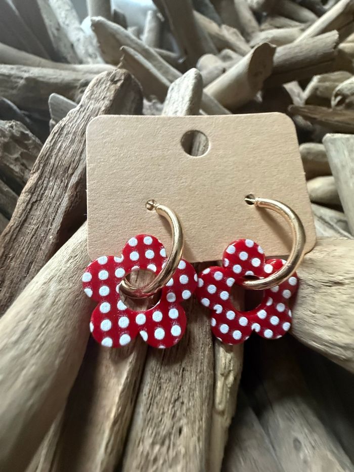 Boucle fleur fantaisie rouge à pois - photo numéro 2