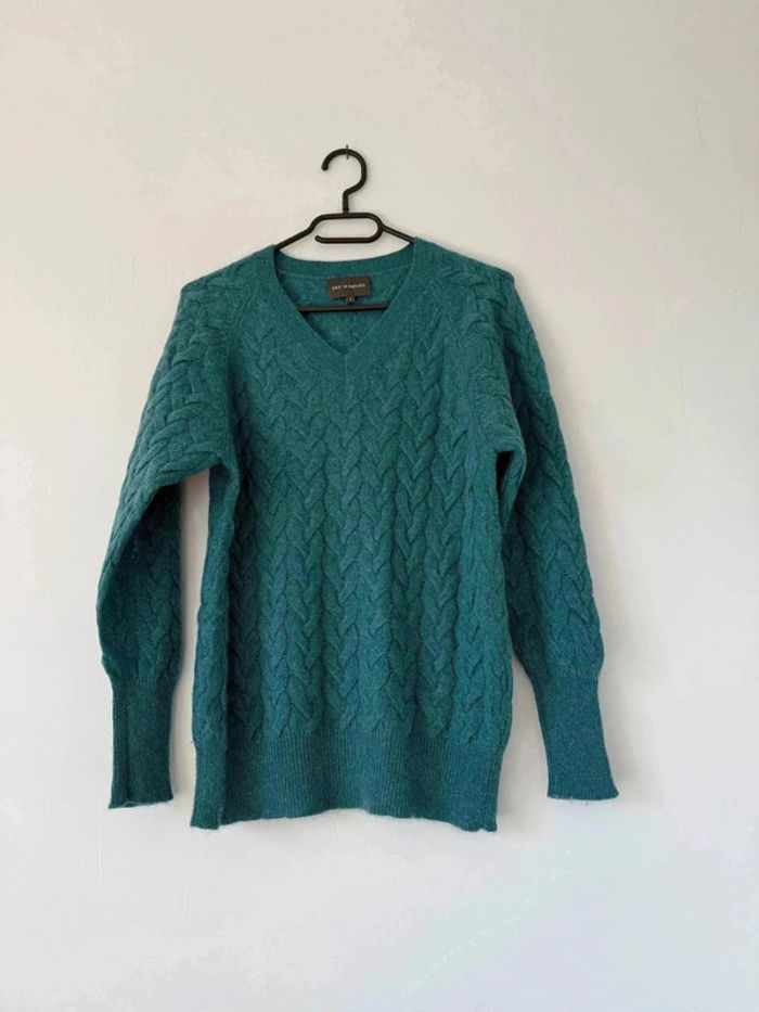 Magnifique Pull Cachemire Eric Bompard - Col V Tressé - Vert Canard / Bleu Canard - Taille S - photo numéro 2
