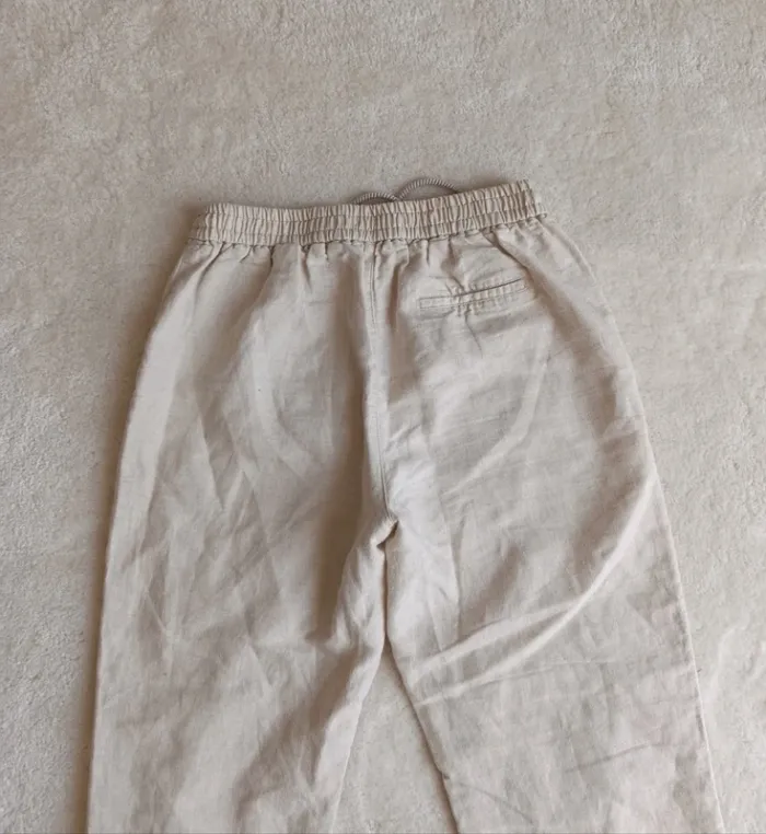 Pantalon Caroll beige crème en lin et coton 38 neuf taille élastique avec cordons - photo numéro 7