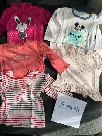 Lot fille hauts à manches longues taille 9 mois