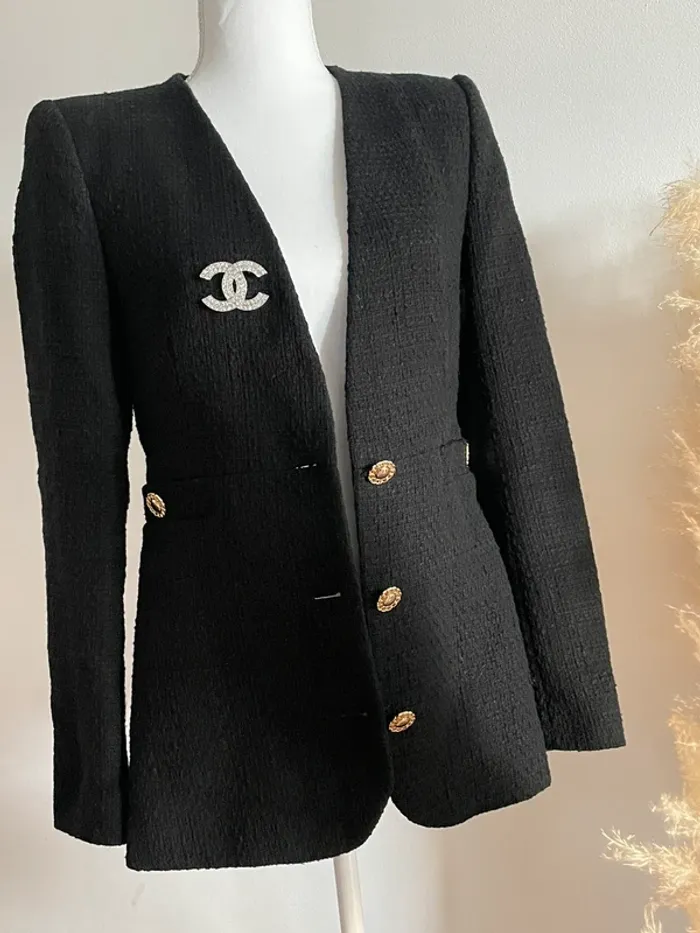 Zara veste blazer tailleur tweed noir avec boutons dorés taille XS - photo numéro 12