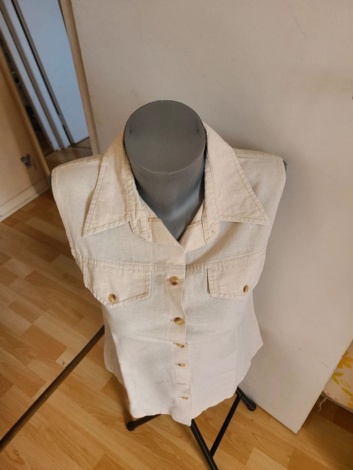 Chemise sans manches lin beige 38 - photo numéro 2