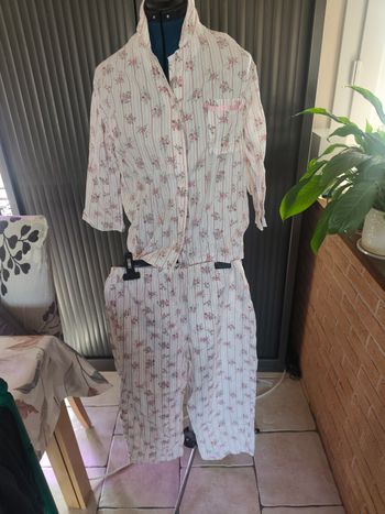 Pyjama 40 plumting mi saison été blanc fleuri 