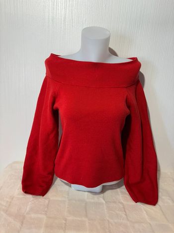 Superbe pull H&M rouge épaules dénudées | Taille XS | Coupe élégante & manches bouffantes