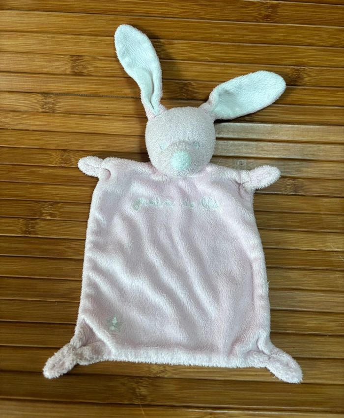 Doudou plat lapin rose blanc grain de blé
