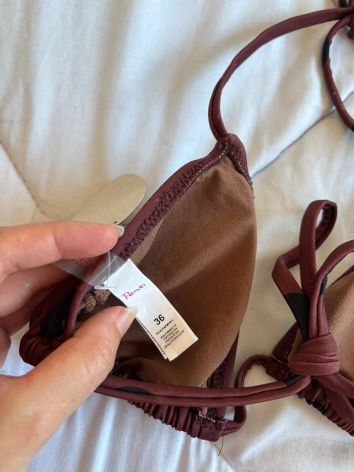 Maillot de bain marron cerise à pois noir coque neuf taille S/36 - photo numéro 3