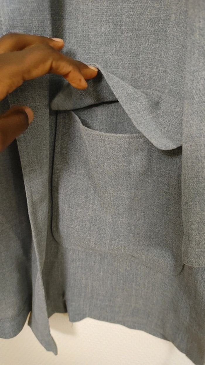 Veste gris fluide ceinture bouton 2 poches latérales col - photo numéro 4