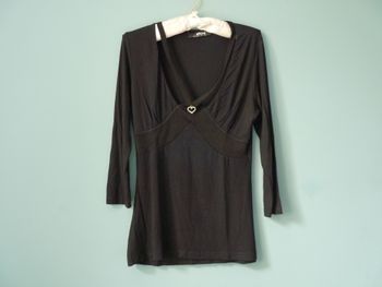 Pull Femme Morgan M 38 Noir ML TBE coeur argenté