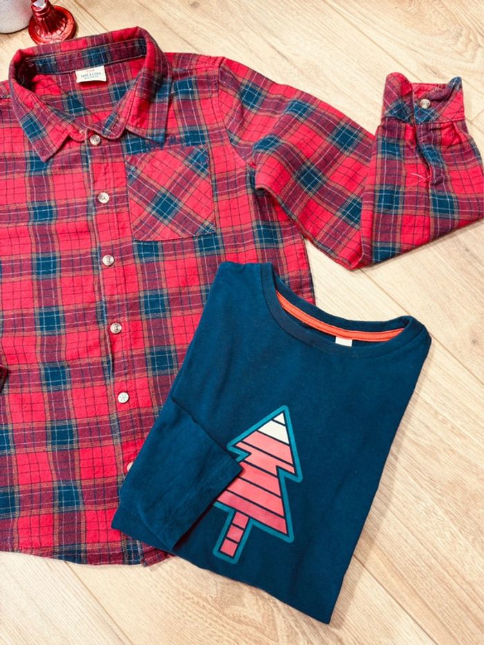 Taille 8 ans chemise et teeshirt Noël garçon Tao Okaidi rouge bleu marine * sapin * 🎄 - photo numéro 4
