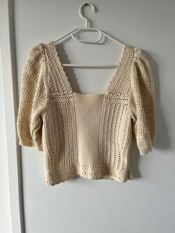Top en macramé beige ivoire dentelle Ba&sh - photo numéro 3