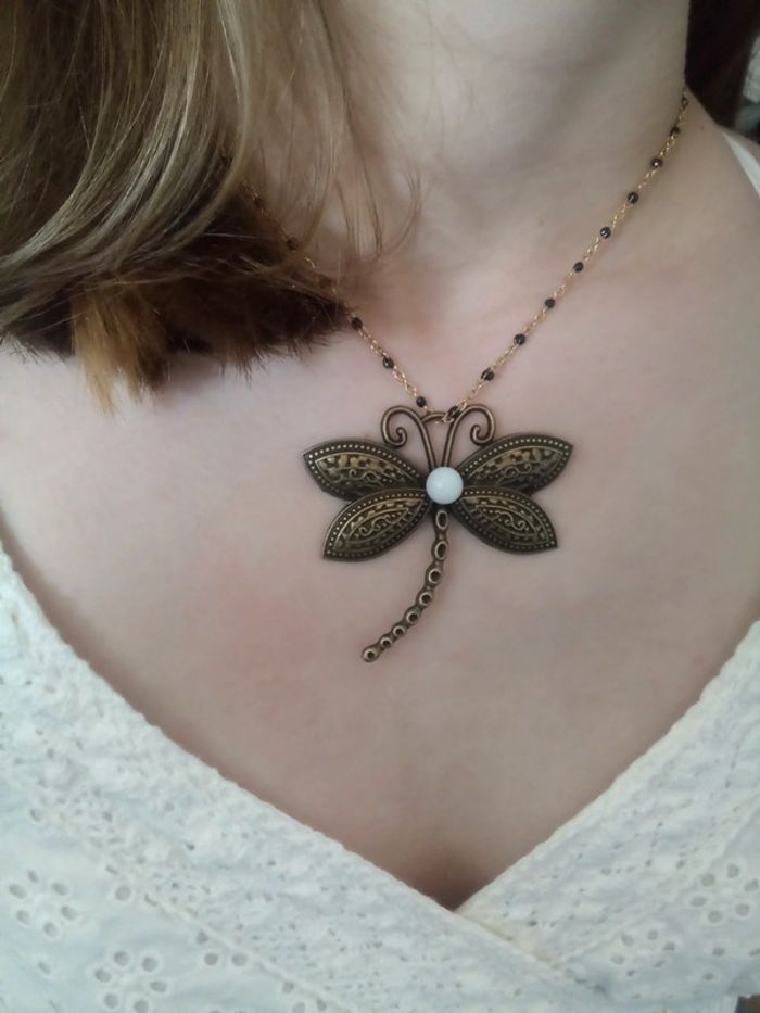 collier libellule pierre de lune naturelle - photo numéro 2