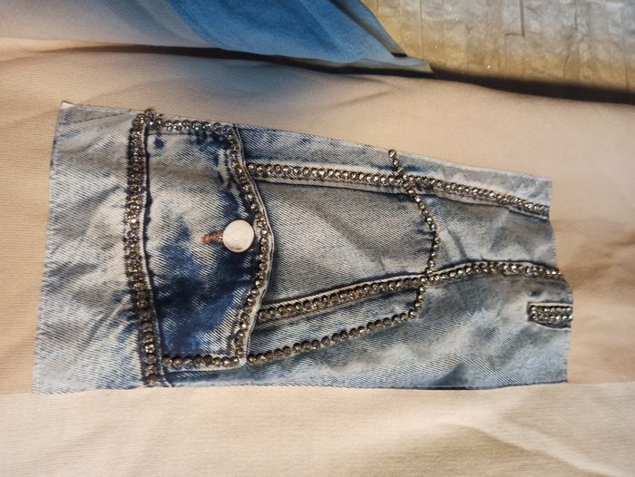 Robe Pull Beige et Jeans avec Strass Femme NEUF Taille L - photo numéro 5