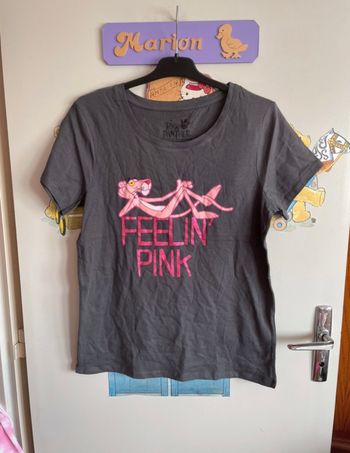 Tee shirt à manches courtes gris foncé à motifs, taille S, marque Kiabi.