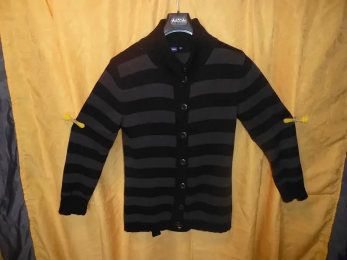 gilet mi-long veste noir rayé gris CECIL taille L = 42