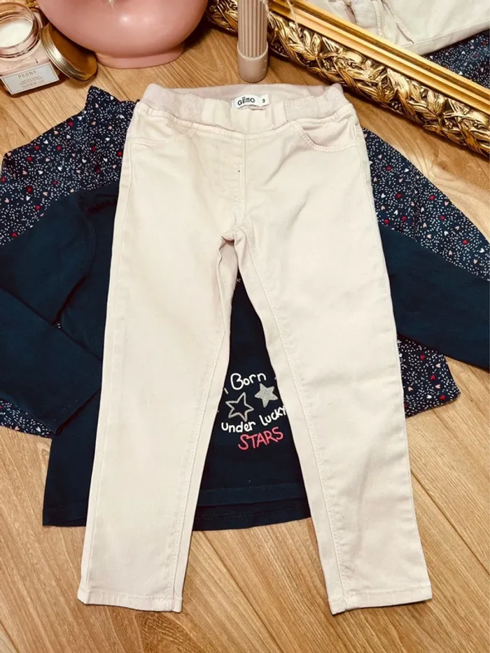 Taille 3 ans tenue 3 pièces fille Gemo Tex bleu marine et rose pâle * coeurs * 🩷 - photo numéro 7
