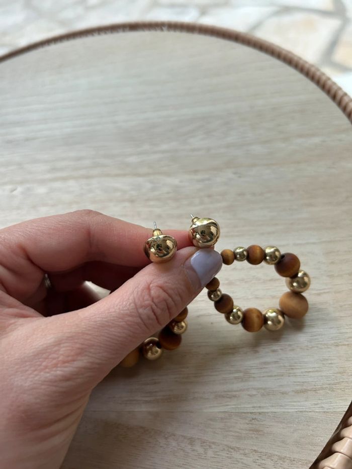 Boucles d’oreilles doré et bois - photo numéro 2