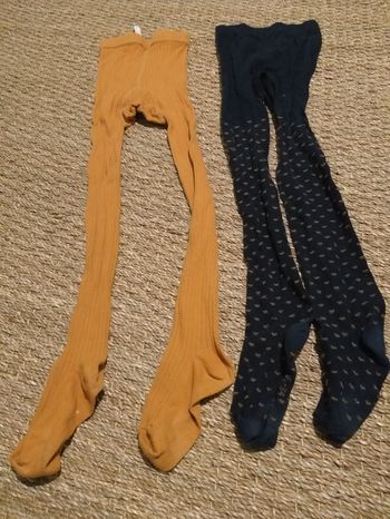 2 collants Monoprix 31 34 jaune et bleu larine à cœurs jaunes