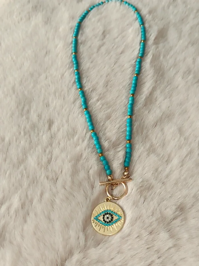 Collier Oeil porte bonheur-Style bohème chic🩵