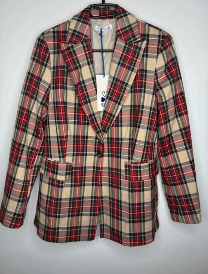 🍁 Magnifique Blazer beige rouge / Sherry Blue Made in Italy T/M 🍁 - photo numéro 2