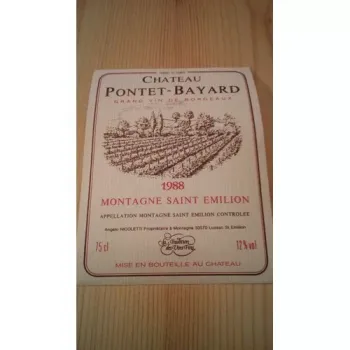 étiquette de vin château Pontet Bayard montagne saint Émilion 1988 -