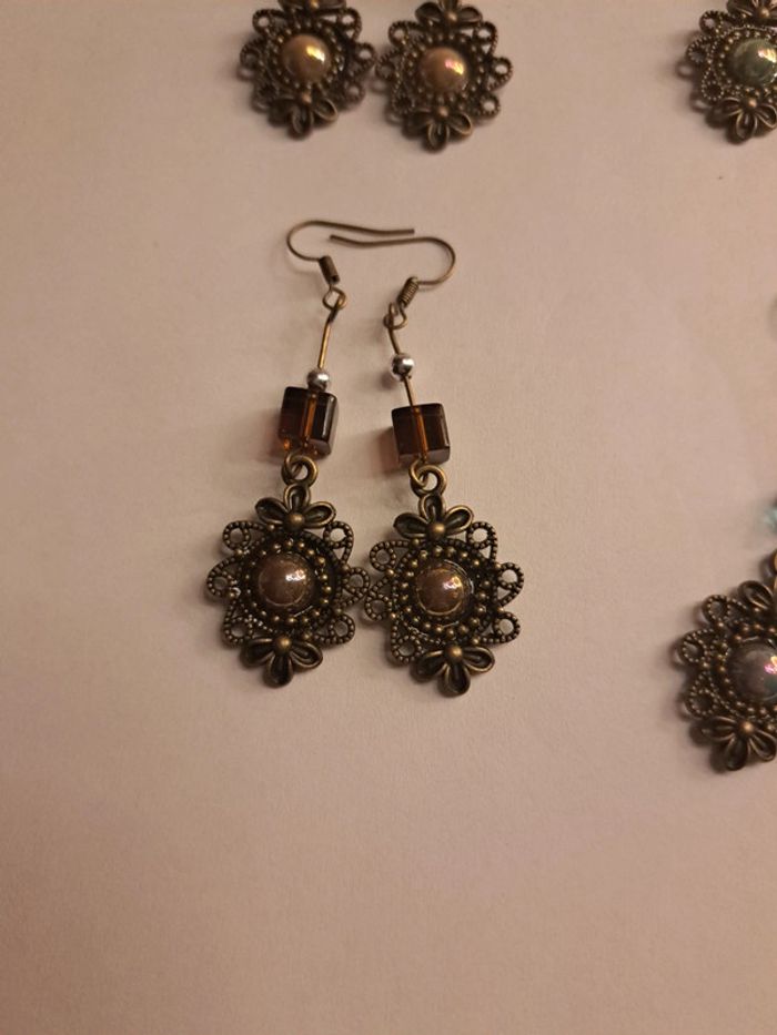 Lot de boucles d'oreilles pendante multicolore bronze - photo numéro 6