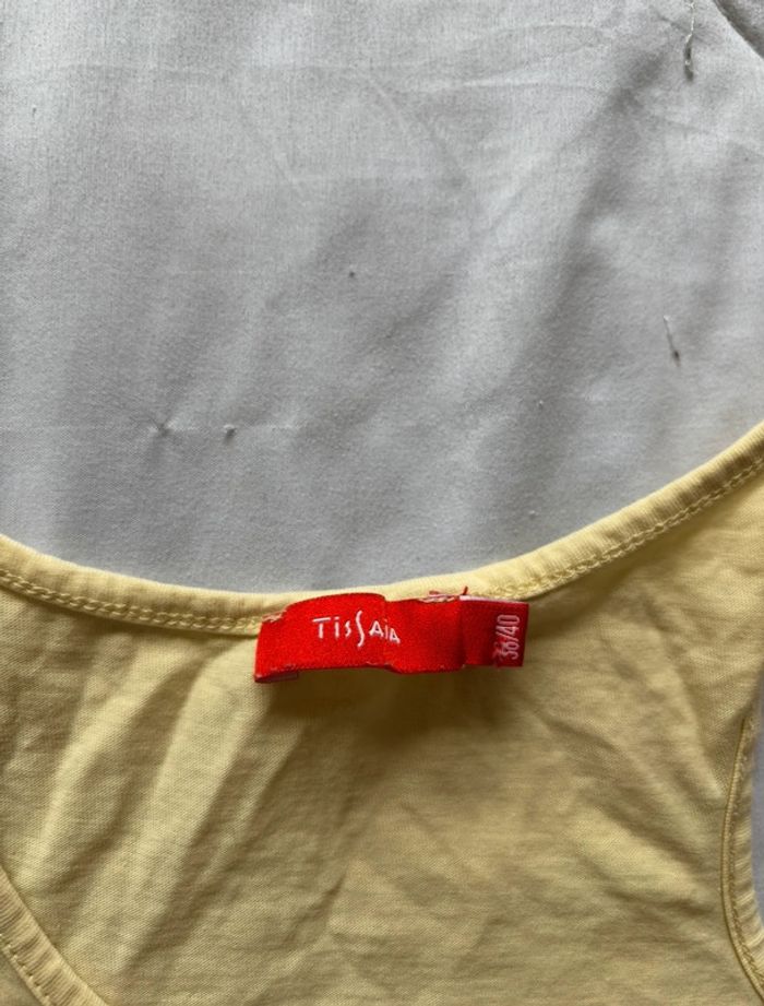 Top / débardeur tissaia jaune pale motif palmier taille M/38 été Summer - photo numéro 4
