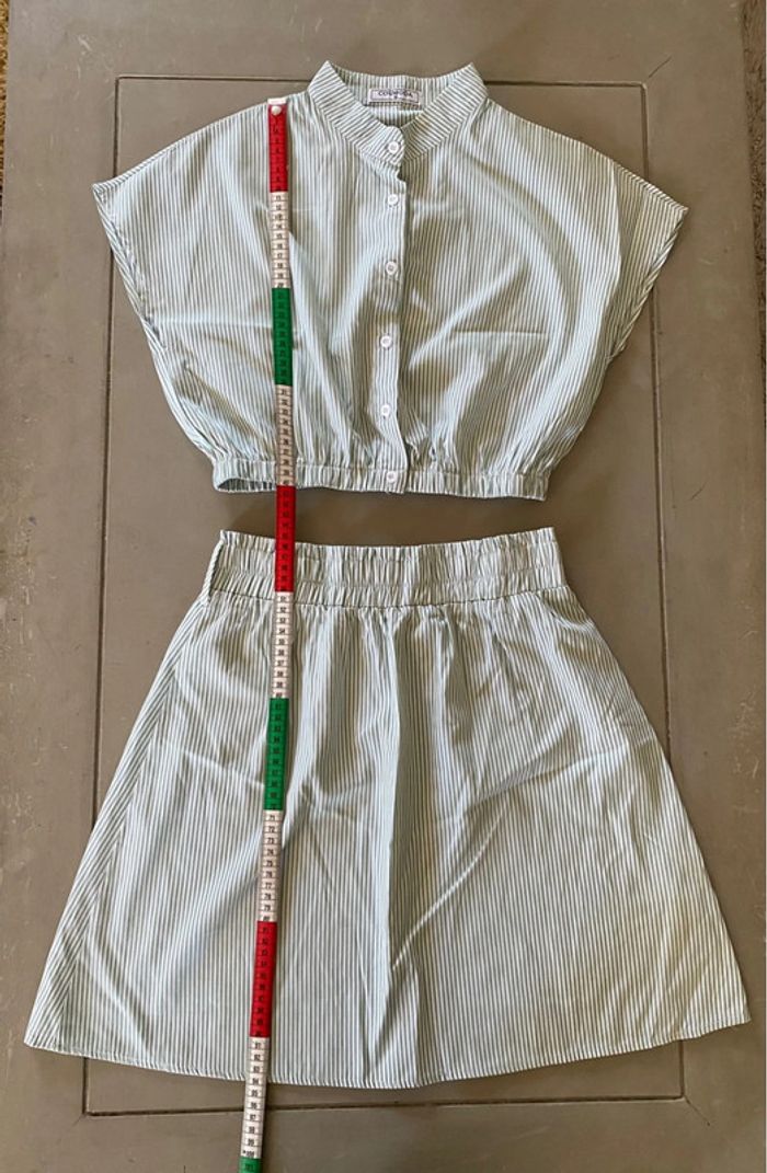 Ensemble chemise et jupe Cos Moda blanc à rayures vertes taille M - photo numéro 8