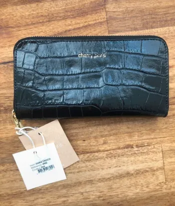 Portefeuille noir cherry paris croco