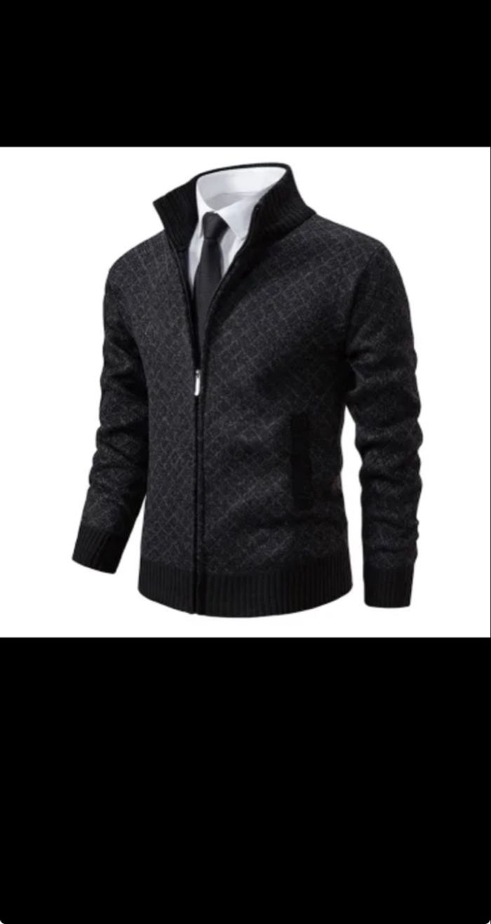 Veste imprimée à carreaux épaissie Cardigan Mode Slim Fit Zipper Stand Collar Pull Hiver Hommes Casual Manches longues Tricoté Top Vêtements - photo numéro 4