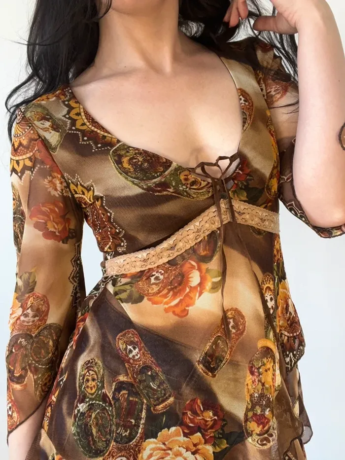 Haut Y2K années 2000 marron à motifs taille S 🍂 - photo numéro 4