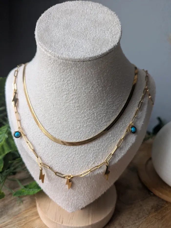 Collier double chaîne en acier inoxydable à charms doré tendance - photo numéro 2