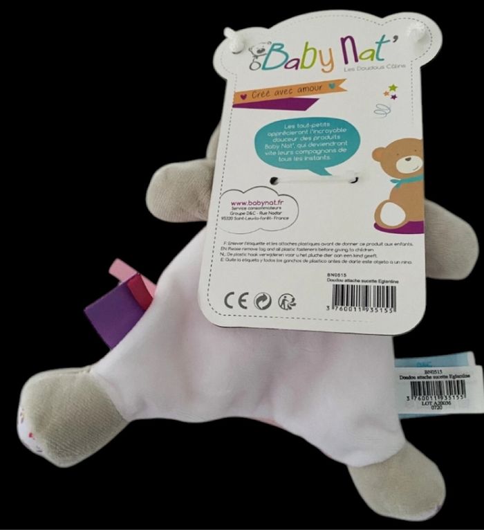 ❤️B3936 Doudou Plat Eglantine Églantine Éléphant Elephant Mouchoir Baby Nat Rose - photo numéro 2