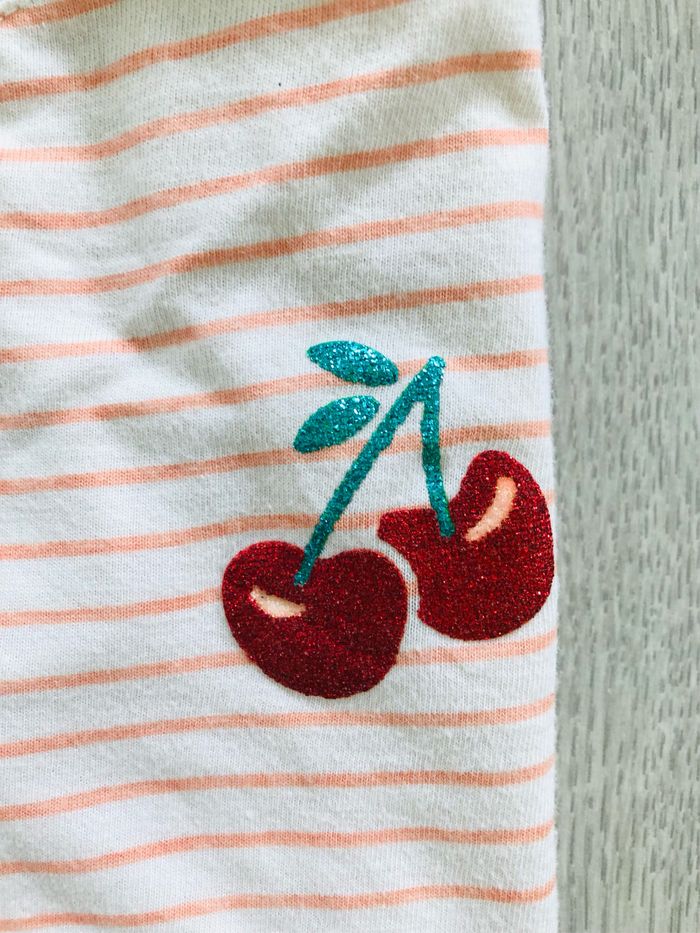 Tee shirt marinière 10 ans fille cerise orange blanc - photo numéro 2