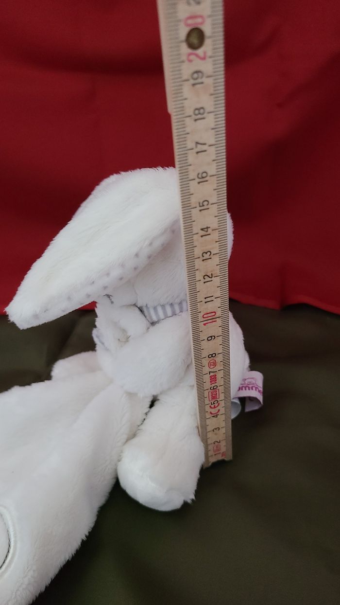 Doudou Lapin Pommette Blanc Pois Gris Mouchoir Brode Mon Petit Coeur - photo numéro 3