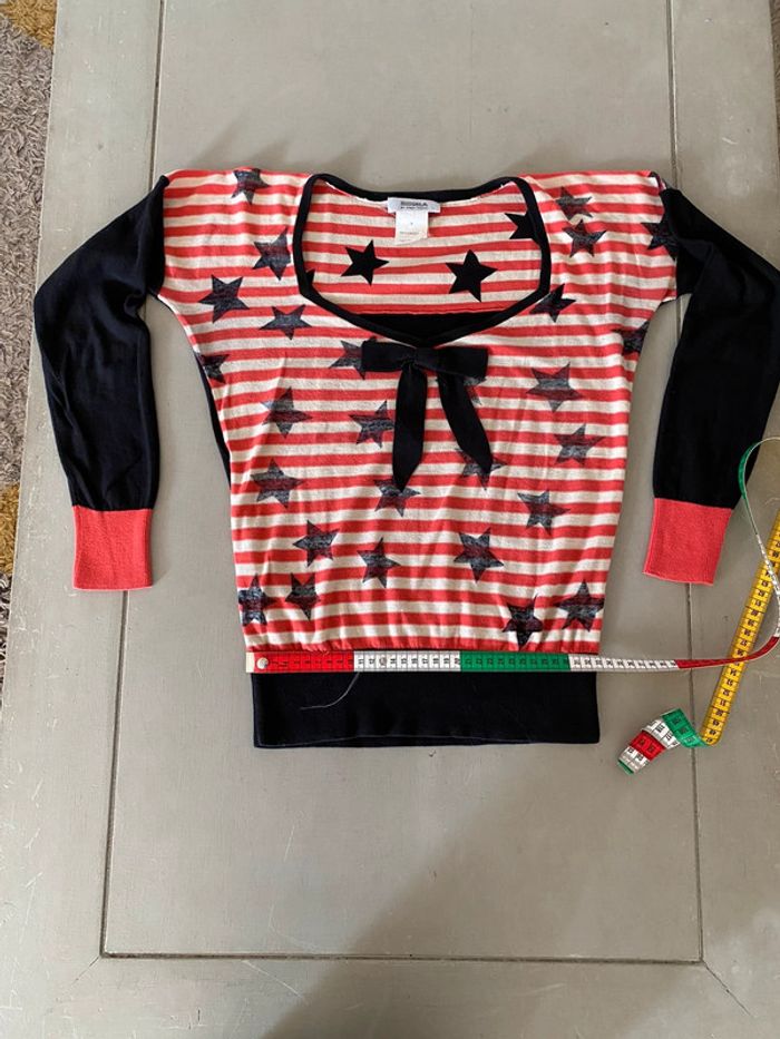 Pull Sonia by Sonia Rykiel taille S noir orange crème avec noeud et étoiles - photo numéro 13