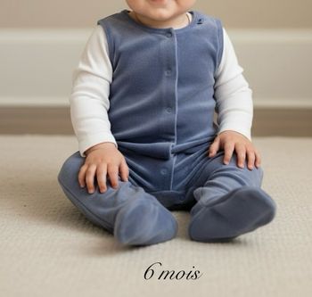 Combinaison en velours bleu violet pyjama dors bien sans manches bébé garçon taille 6 mois Bout’chou