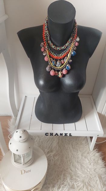 Collier multi rang boule tissu perles multicouleurs ethnique boho TBE