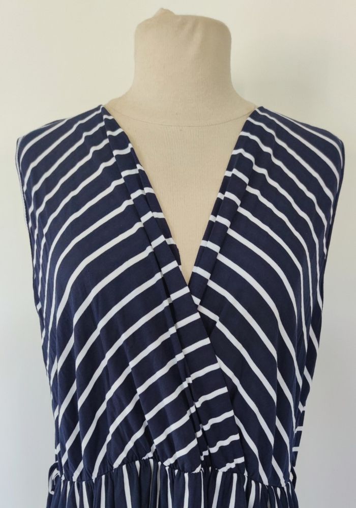 Robe sans manches avec col en V marque Actuelle taille 46/48 couleur bleu rayé blanc pour femme - photo numéro 3