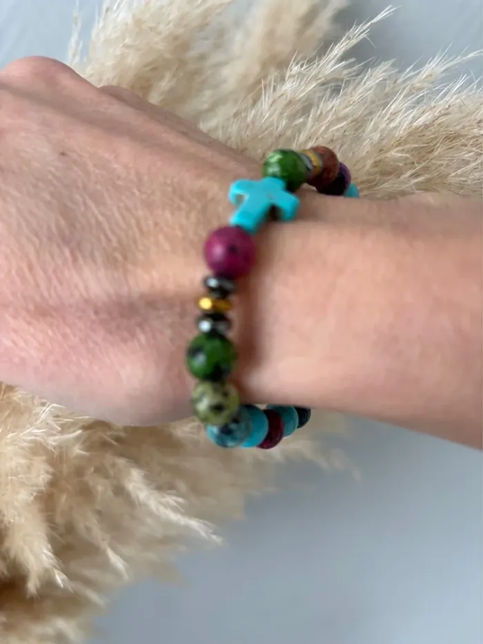 Bracelet bohème pierres et croix taille unique - photo numéro 2