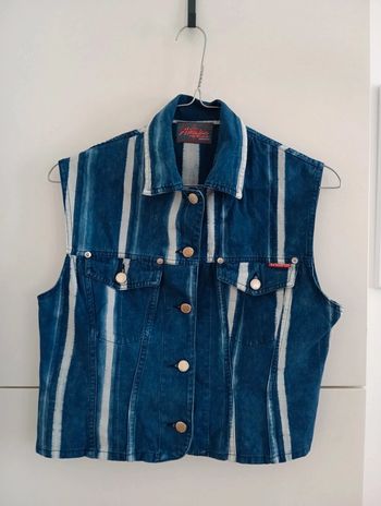 Veste sans manches vintage 
Bleu et blanc rayures floues tie Dye