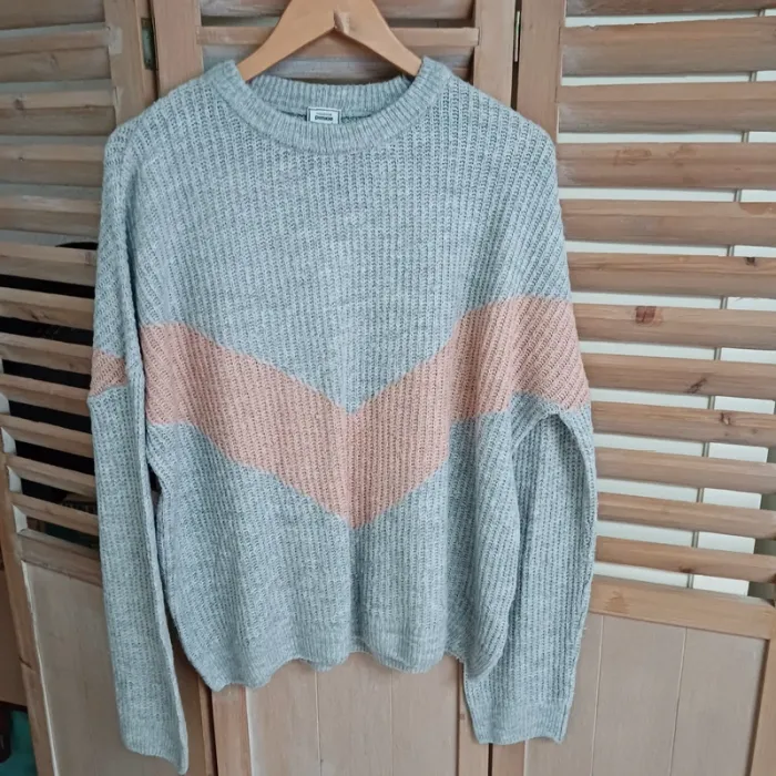 Pull pinkie gris et beige femme taille 42 / 44
