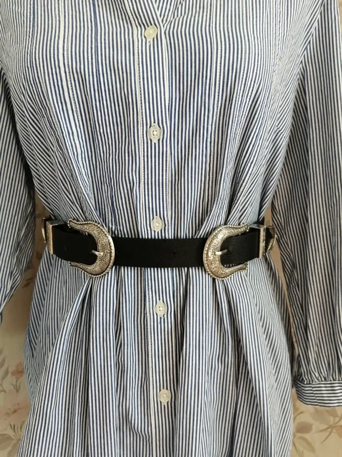 Ceinture noire double boucle style cowboy argenté / shein / (85cm)