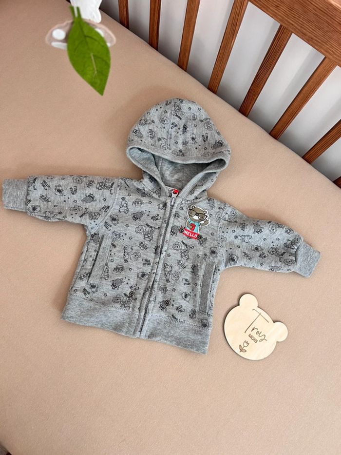 Sweat fermeture zip garçon ours 3 mois