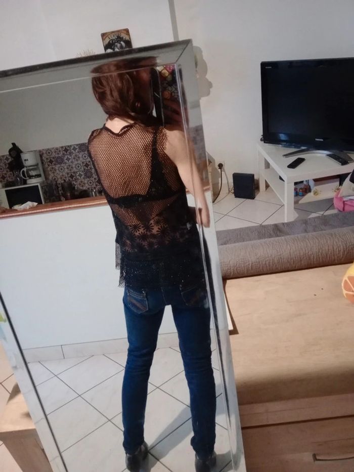 Top femme 38 ajouré  transparent noir c73 - photo numéro 4