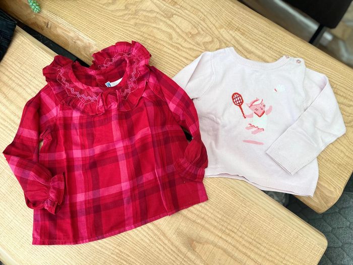 Ensemble lot Jacadi pull et blouse chemise col même thème 36 mois 3 ans