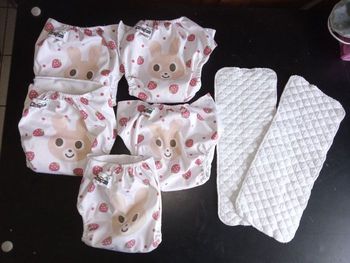 Lot de 5 couches lavables réglable 0 mois jusqu'à  2 ans environ pour bébé fille, insert , motif lapin, 🍓