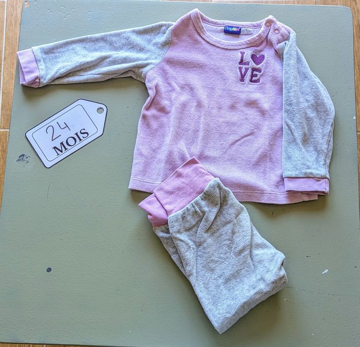 Pyjama 2 pièces gris et rose