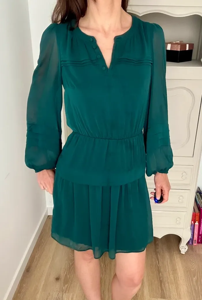 Robe Naf Naf en mousseline – Décolleté V, manches longues - photo numéro 7
