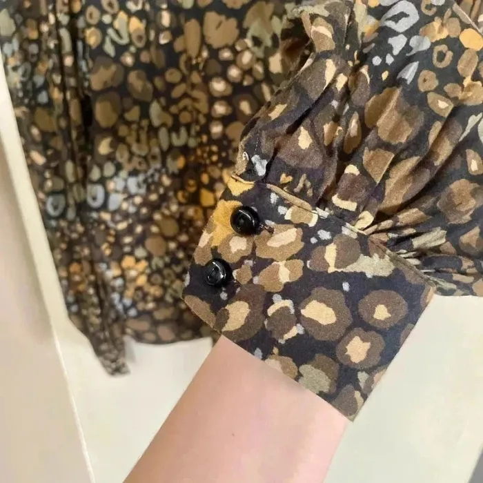 Blouse fluide imprimé léopard doré noir marron Please Taille M manches longues légères Italy V006 - photo numéro 5